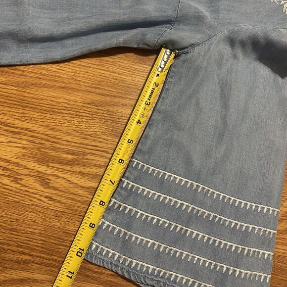 Tencel Denim Dress Womens S Blue Embroidered Boho 1/4 Sleeve Vacation Beach - Picture 7 of 11